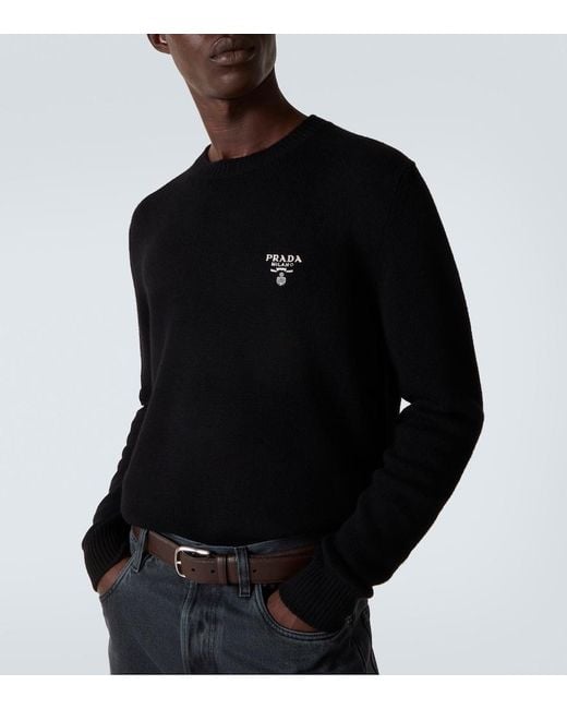 Pull En Cachemire A Logo Prada pour homme en coloris Black