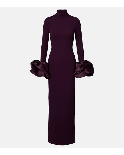 Solace London Purple Viviana Satin-Trimmed Gown