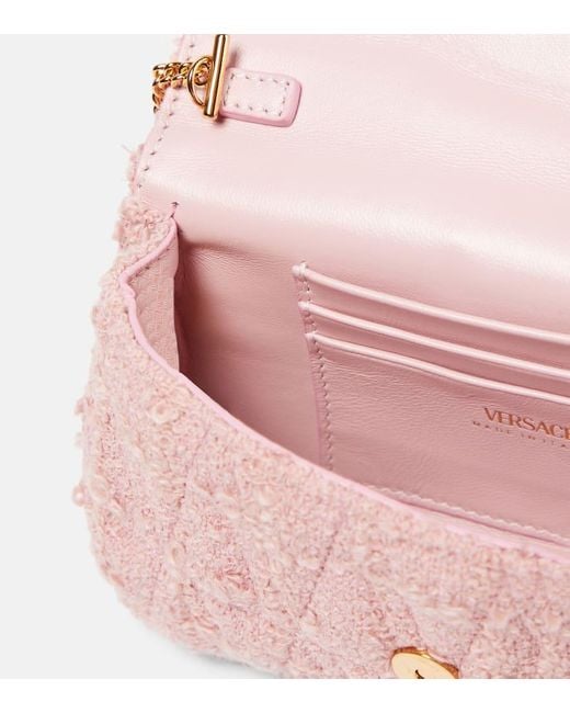 Versace Pink Virtus Mini Tweed Shoulder Bag