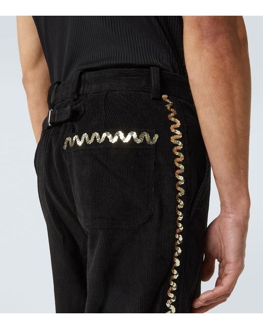 Bode Black Sequined Cotton Corduroy Straight Pants for men