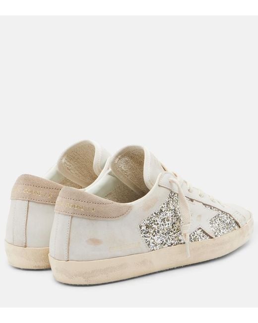 Golden Goose Deluxe Brand White Super Star Glitter Leather Sneakers