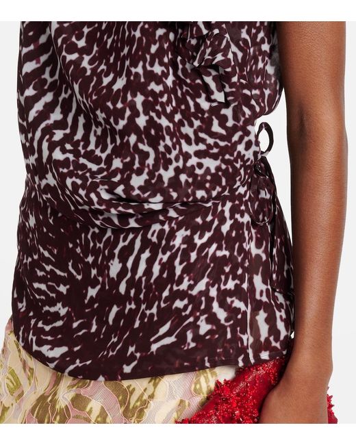Dries Van Noten Purple Printed Ruffled Top