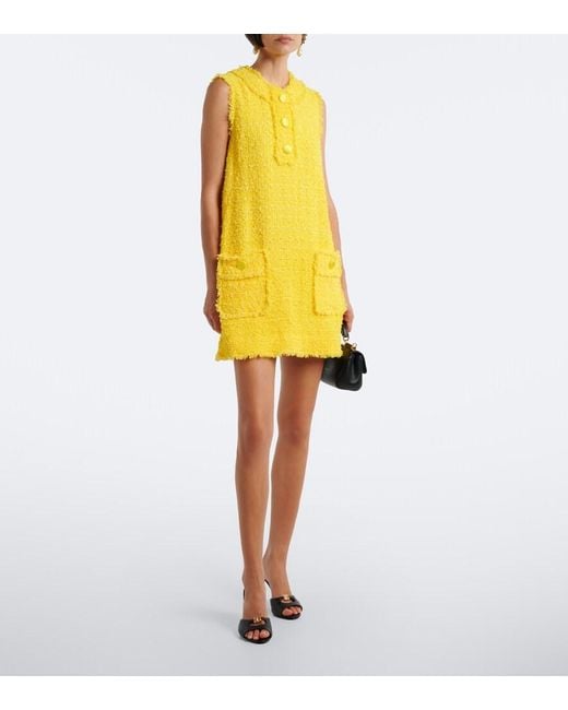 Dolce & Gabbana Yellow Cotton-Blend Tweed Minidress