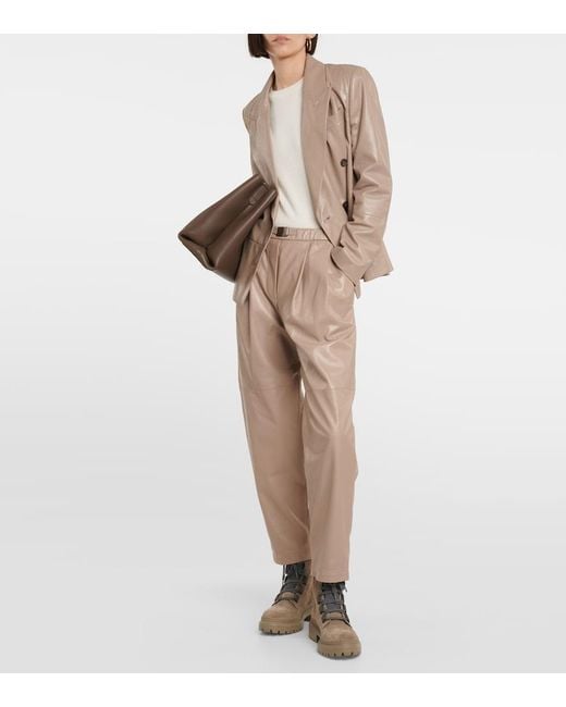 Brunello Cucinelli Natural Mid-Rise Leather Pants