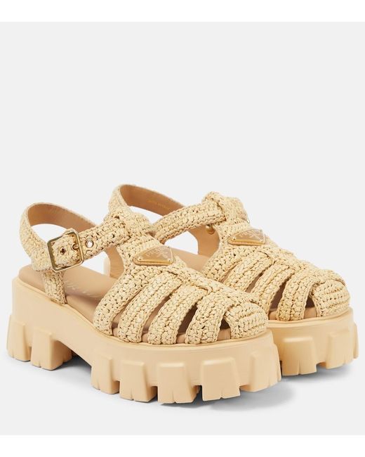 Prada Natural Plateausandalen Monolith