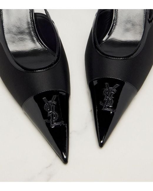 Saint Laurent Black Renee Satin And Leather Slingback Pumps