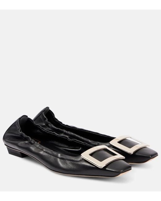 Roger Vivier Black Belle Vivier Leather Ballet Flats