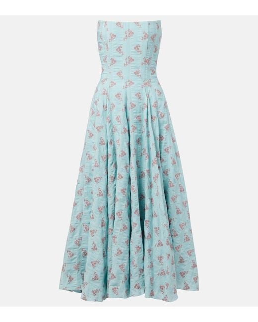 Markarian Blue Rousseau Floral Cotton-Blend Midi Dress