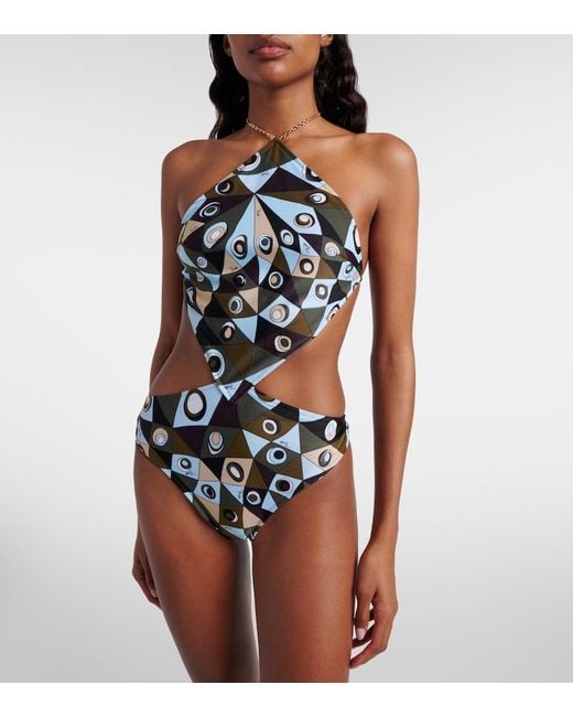 Emilio Pucci White Occhi Cutout Halterneck Swimsuit