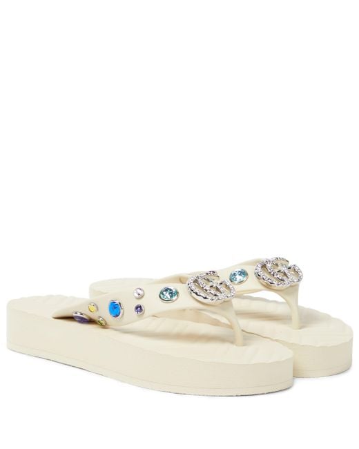 Gucci White Pascar Crystal-embellished Rubber Flip Flops