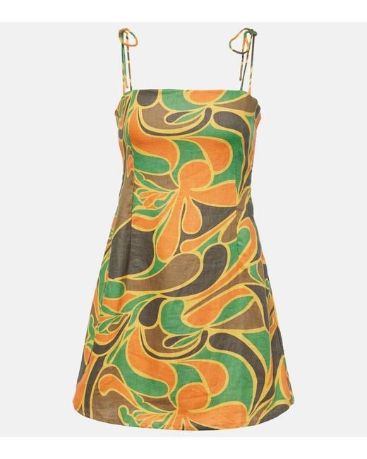 Faithfull The Brand Green Ysla Printed Linen Minidress