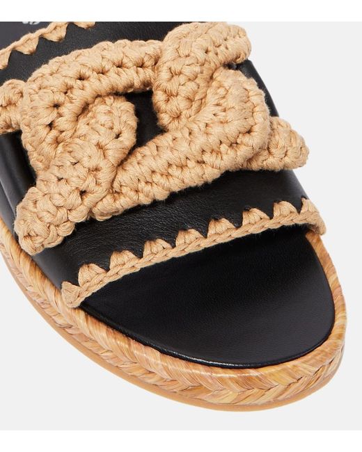 Tod's Natural Kate Leather And Jute Slides