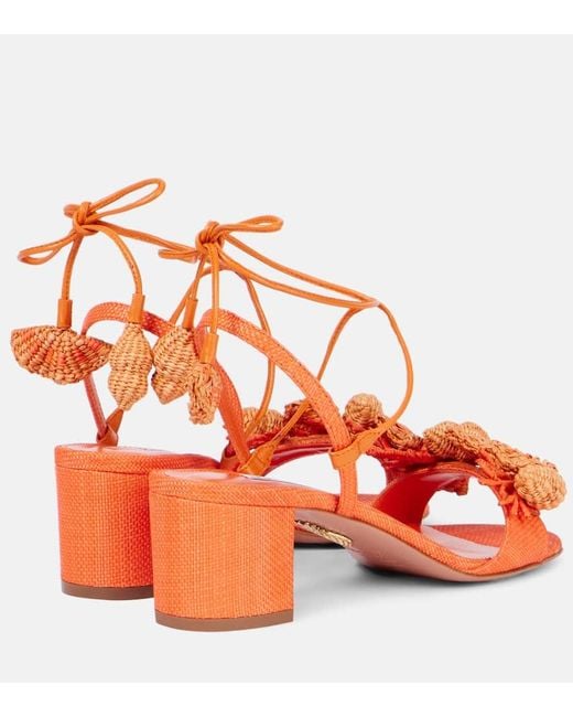 Aquazzura Orange Verzierte Sandalen Marea 50 Mit Leder