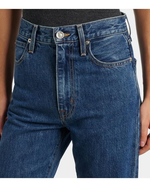 SLVRLAKE Denim Blue London Cropped High-Rise Straight Jeans