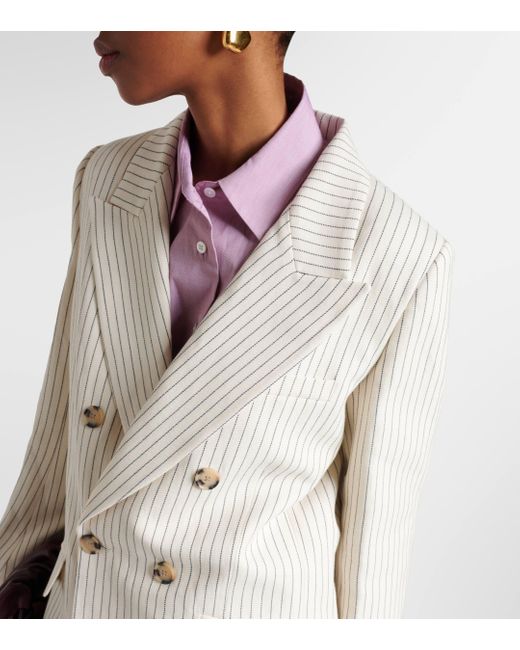 FRAME White Striped Cotton And Linen Blazer