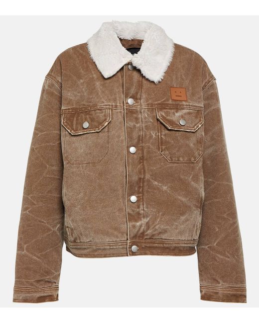 Acne Brown Cotton Denim Jacket With Shearling