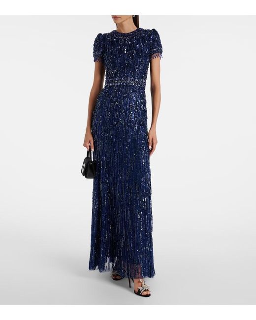 Jenny Packham Blue Roxy Sequined Gown