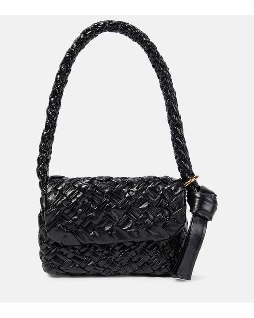 Bottega Veneta Black Kalimero Città Gathered Intrecciato Leather Shoulder Bag