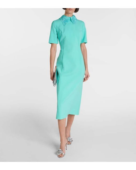 Oscar de la Renta Green Lace-trimmed Wool-blend Midi Dress