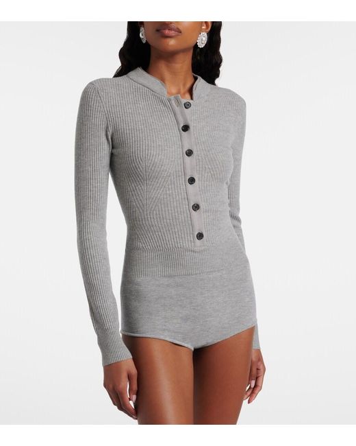 Self-Portrait Gray Ribbed-Knit Romper