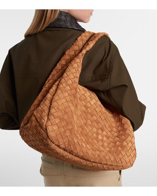 Bottega Veneta Brown Campana Intrecciato Large Suede Shoulder Bag