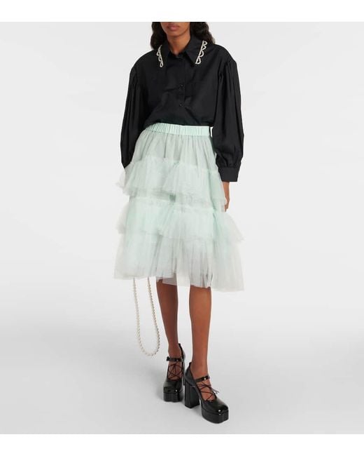 Simone Rocha Green Tulle Midi Skirt