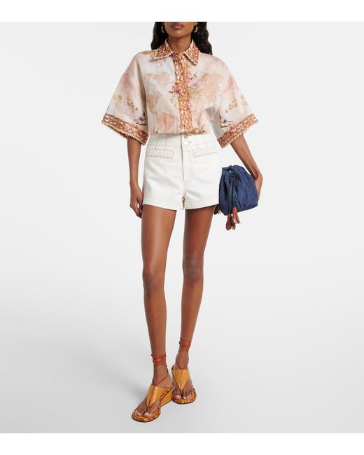 Zimmermann White Roselight Denim Shorts