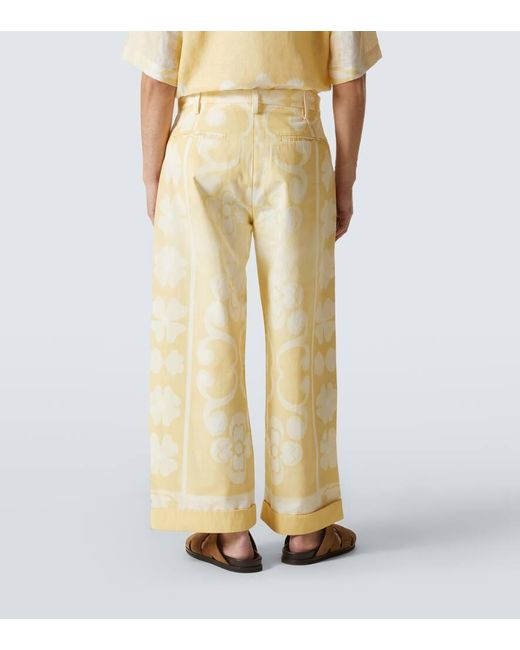 Commas Yellow Seaside Printed Cotton And Silk Pants for men