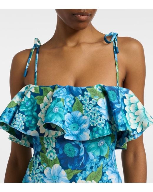 ALÉMAIS Blue Margo Floral Ruffled Swimsuit