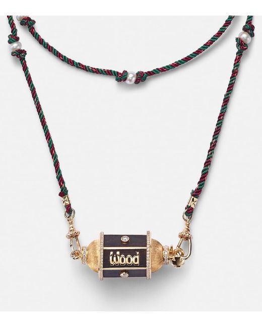 Marie Lichtenberg Metallic Knock On Wood 18Kt Locket Necklace With Diamonds And Pearls