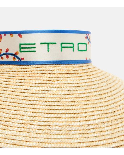 Etro White Logo Straw Visor