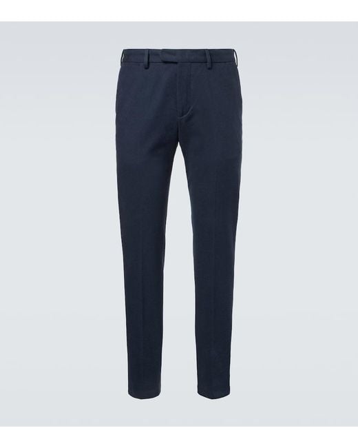 Thom Sweeney Blue Cotton Twill Slim Pants for men