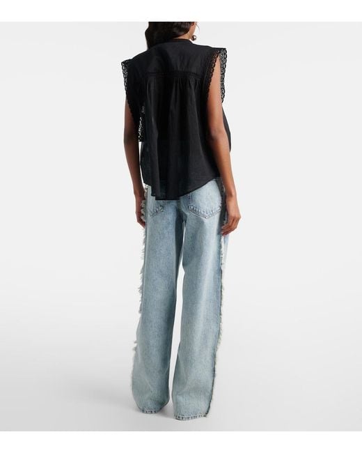 Isabel Marant Blue Maella Embroidered Fringed Straight Jeans