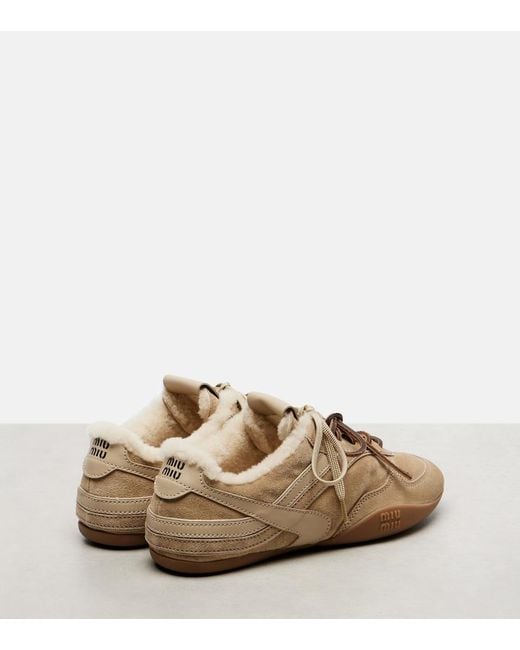 Miu Miu Brown Gymnasium Shearling-Lined Suede Sneakers