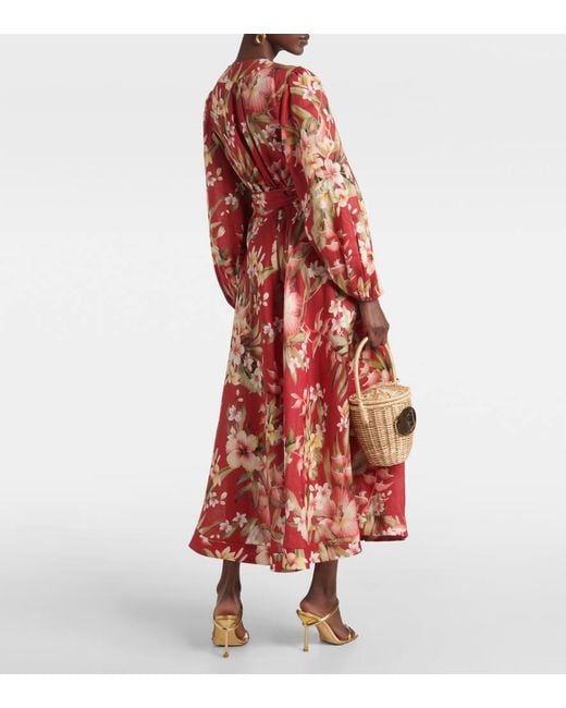 Zimmermann Red Bedrucktes Wickelkleid Lexi Aus Leinen