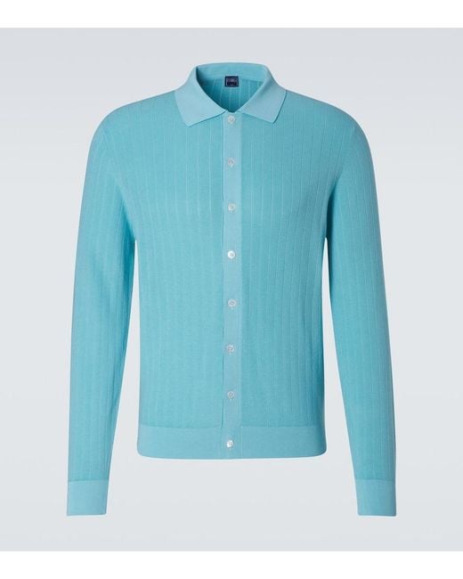 Fedeli Blue Matheus Ribbed-Knit Cotton Cardigan for men