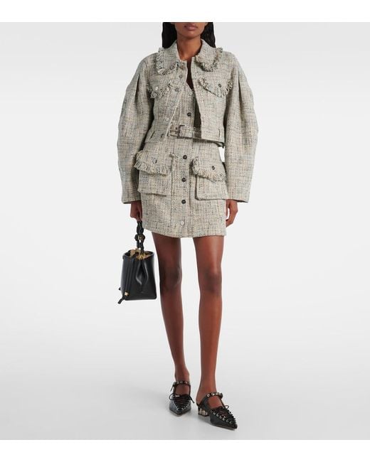 Ganni Blue Cropped Cotton Tweed Jacket