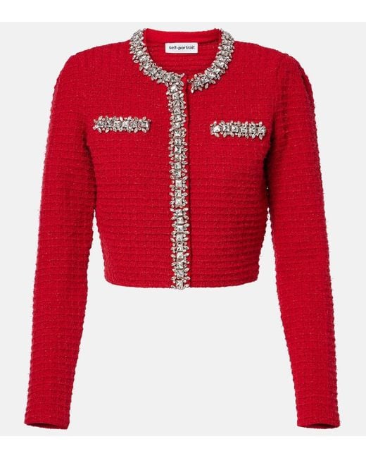 Self-Portrait Textured Knit Cardigan With Cropped Silhouette