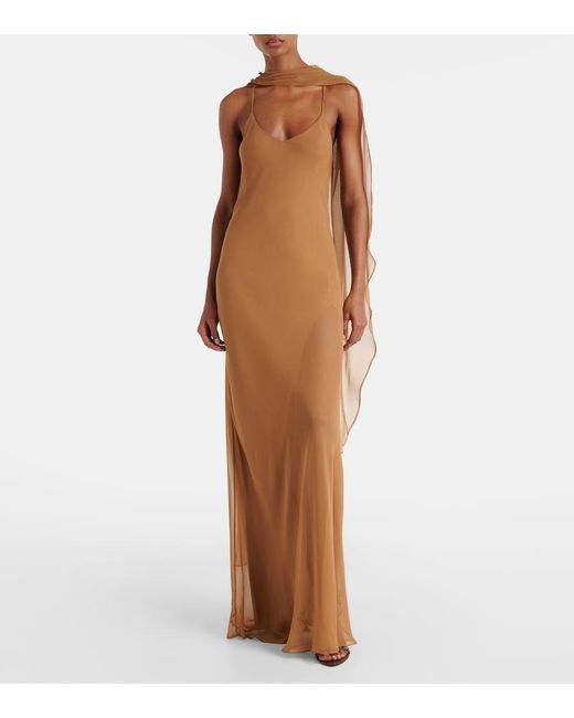The Sei Brown Caped Silk Satin Gown