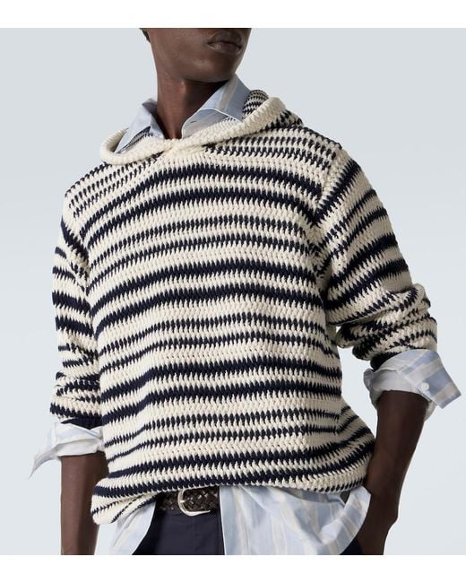 Orlebar Brown Gray Kirk Striped Crochet Cotton Hoodie for men