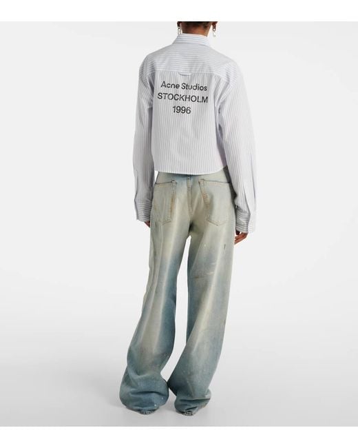 Camisa Cropped De Algodon A Rayas Acne de color White