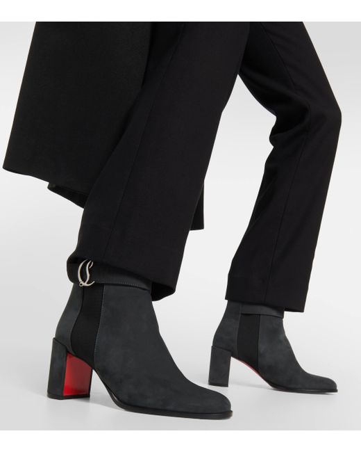 Christian Louboutin Black Cl Chelsea Booty Suede Ankle Boots