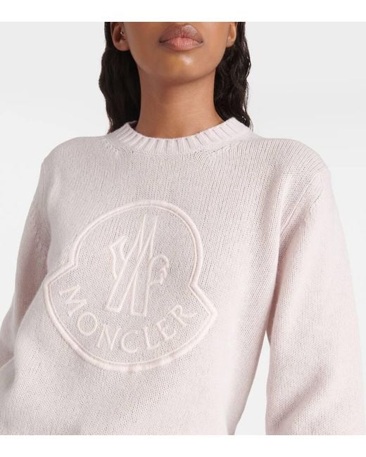 Pullover in lana e cashmere con logo di Moncler in Pink