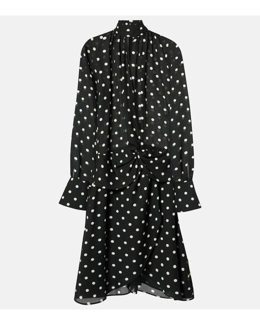 Nina Ricci Black Polka-Dot Gathered Midi Dress