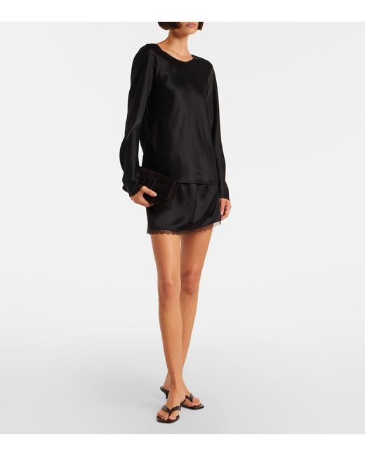 Leset Black Barb Draped Satin Top
