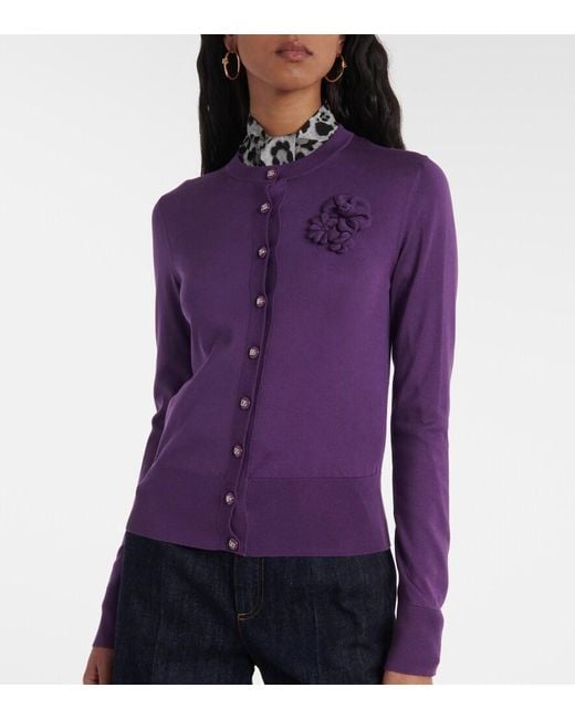 Dolce & Gabbana Purple Silk Round-Neck Cardigan