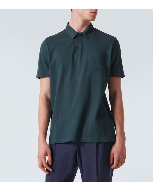 Sunspel Green Riviera Cotton Polo Shirt for men