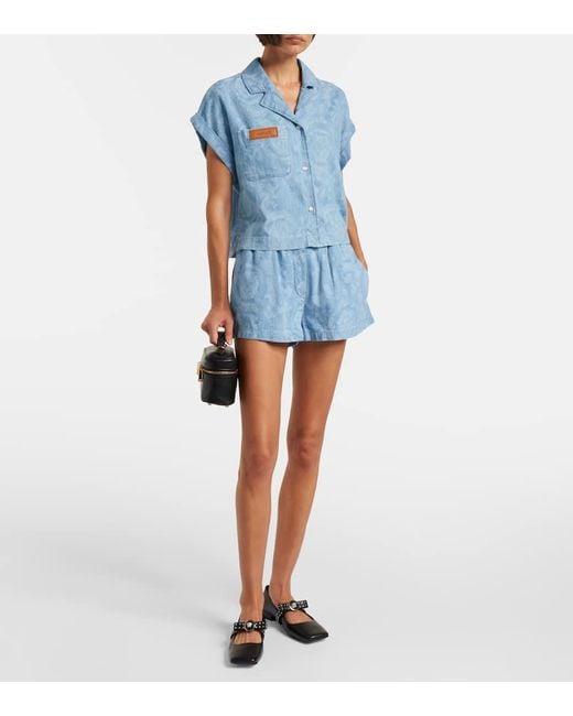 Versace Blue Barocco Denim Chambray Shorts