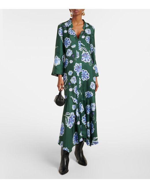 Dorothee Schumacher Blue Big Garden Floral Silk Twill Midi Dress
