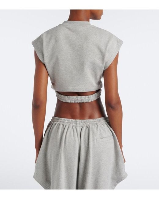 Alaïa Gray Cotton-Blend Fleece Crop Top